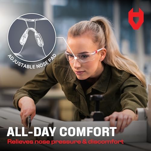 NoCry Clear Safety Glasses for Men and Women; Lightweight Work Glasses with Adjustable Frames and No-Slip Grips; Scratch Resistant Anti Fog Safety Glasses with Superior UV Protection, ANSI Z87.1 Rated