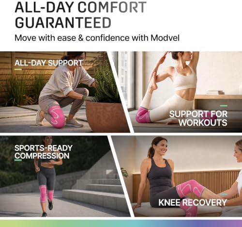 Modvel 2 Pack Knee Brace for Women - Knee Support for Walking, Knee Compression Sleeves for Pain Relief, Knee Sleeves for Women, Knee Brace for Sports, Workouts & Arthritis