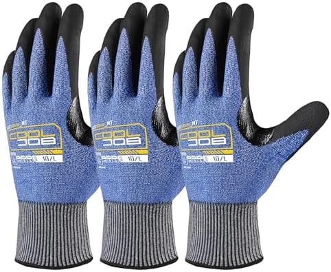 COOLJOB A9 Cut Resistant Safety Work Gloves with Grip, Touchscreen Nitrile Coated Heavy-duty for Glass Metal Sheet Handling