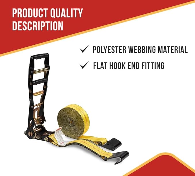 Mytee Products 10 Pack 2" x30' Ratchet Tie-Down Straps with Flat Hooks - 10,000 Lbs Breaking Strength - Tie Down Large Handle and Ratchet Straps for Flatbed, Truck, Trailers Pickup Farm