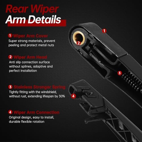 OTUAYAUTO Rear Windshield Wiper Arm Blade Set - Replacement for Nissan Kicks 2017-2023 - Factory Style Back Wiper Cover Accessories Assembly for Rear Window