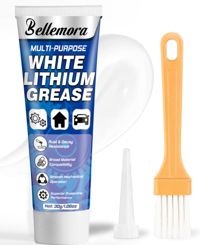 White Lithium Grease, Multi-Purpose Lubricant Lithium Grease with Brush, Garage Door Lubricant for Hinges, Bearings and Gears, Ideal for Marine, Automotive, Industrial, and Household Use