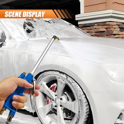 Car Air Engine Cleaning Spray Gun, High-Pressure Air Nozzle Blow Gun with 4Ft Hose, Pneumatic Dust Cleaner Sprayer Tool, Siphon Vehicle Engine Bay Wash Spray Kit(Curve)