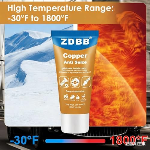 ZDBB Copper Anti Seize Thread Lubricant High Temp Anti-Seize Grease Compound for Automotive Marine Spark Plugs Brake Pads Rotors Nuts Antiseize Grease with Brush,1oz (1-Pack)