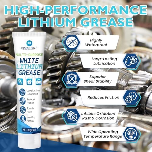 White Lithium Grease Multi-Purpose Lubricant, Long-Lasting Waterproof & Rust Preventive Grease, High Load Protection for Automotive, Marine, Industrial & Household Use, 3 oz / 85g