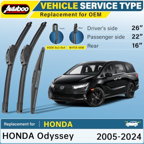 AUTOBOO Silicone Windshield Wiper Blade Replacement for Honda Odyssey