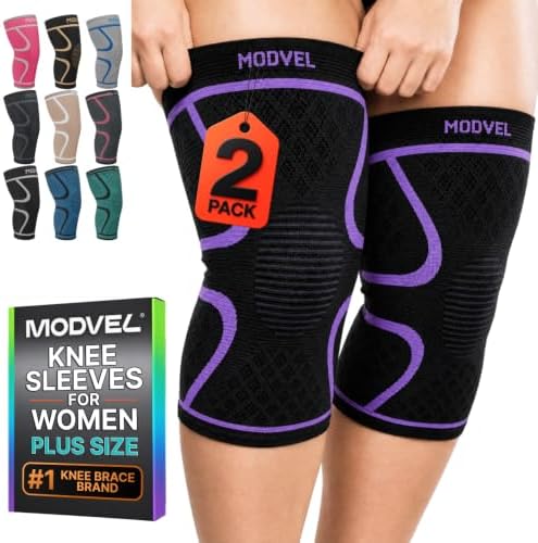 Modvel 2 Pack Knee Brace for Women - Knee Support for Walking, Knee Compression Sleeves for Pain Relief, Knee Sleeves for Women, Knee Brace for Sports, Workouts & Arthritis