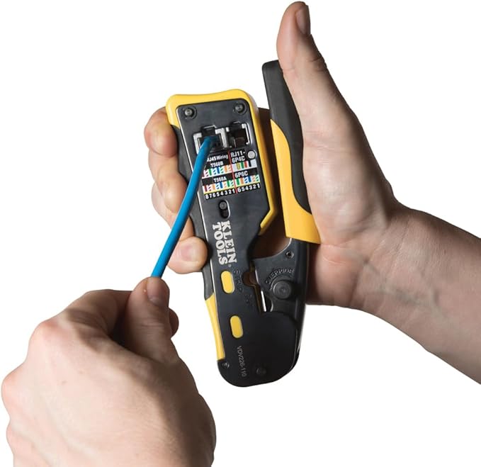 Klein Tools 80024 Ratcheting Data Cable and RJ45 Crimp Tool with CAT6 Plug 50-Pack, Pass Thru Installation Tool Kit