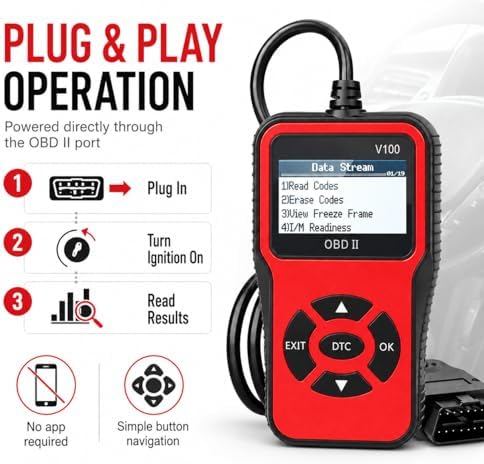 V100 OBD2 Diagnostic Diagnostic Tool Tool, Code Reader, Engine Light Diagnostic Tool, Battery Voltage Tester, for OBD2 Cars & Trucks Since 1996