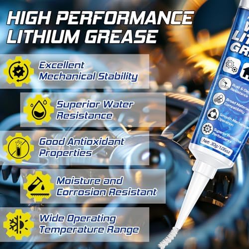 White Lithium Grease, Multi-Purpose Lubricant Lithium Grease with Brush, Garage Door Lubricant for Hinges, Bearings and Gears, Ideal for Marine, Automotive, Industrial, and Household Use