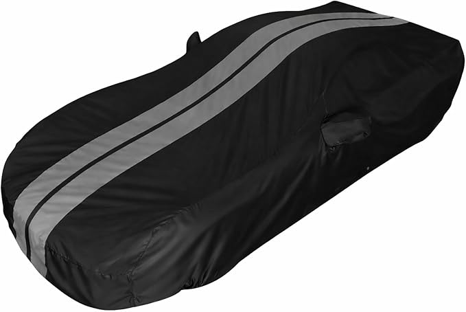SR1 Performance USA C6 Corvette Car Cover Custom Fit Outdoor/Indoor UV Rain Protection - Ultraguard Plus 300 Denier High End for 2005-2013 C6, Z06, Grand Sport, ZR1 Corvettes (Black with Gray Stripes)