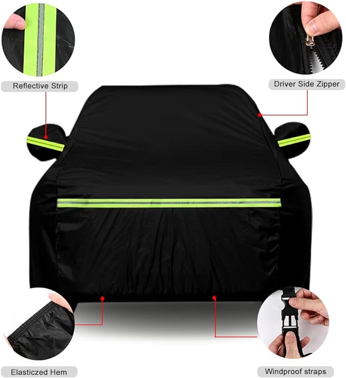 Waterproof Car Cover Replace for 2008-2025 Toyota Highlander, 6 Layers All Weather Custom-Fit Car Covers with Zipper Door for Snow Rain Dust Hail Protection (Highlander)