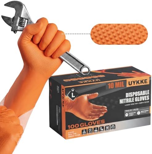10mil Nitrile Gloves Disposable Rubber Latex Mechanic Gloves,Industrial Disposable Mechanic Latex Rubber Mechanics Glove Heavy Duty Nitrile Glove Large with Diamond Textured(101, Medium)