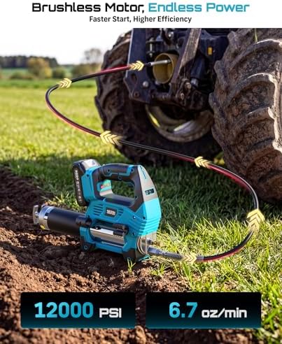 Seesii 12000PSI Electric Grease Gun Cordless, 3 Speed Control, 2 Batteries