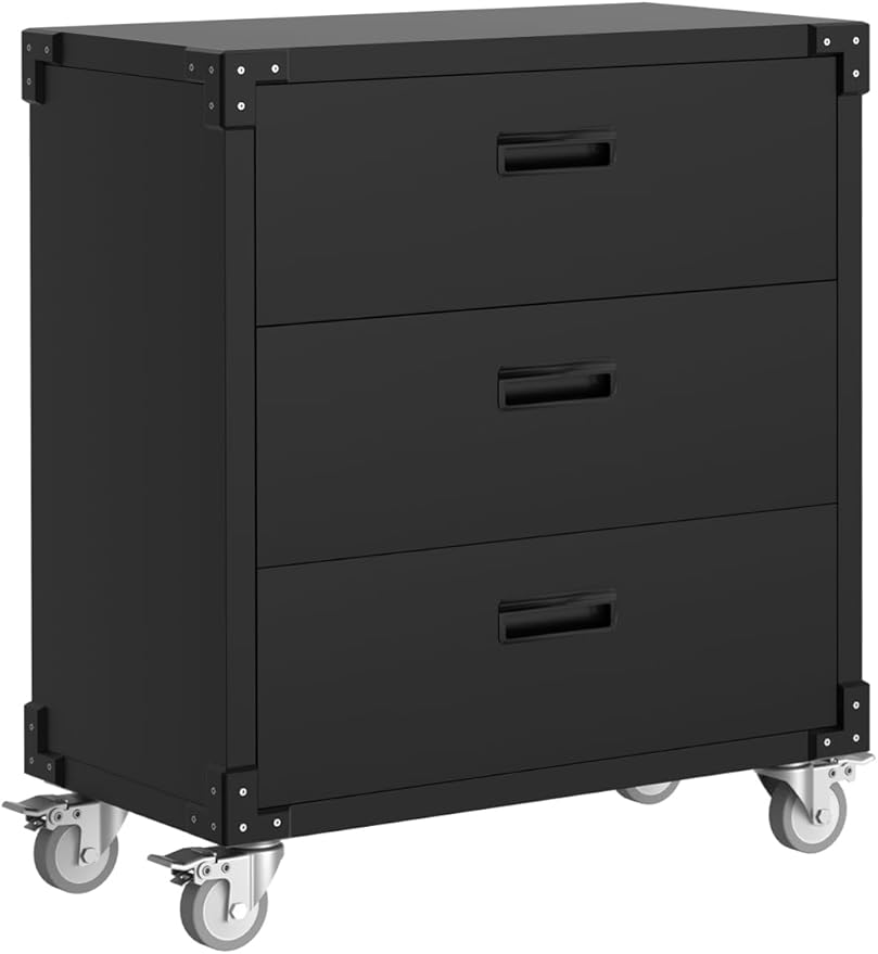 3 Drawer Rolling Tool Cabinet Heavy Duty Garage Storage On Wheels Mobile Metal Cabinet for Warehouse, Basement & Workshop Easy to Assemble