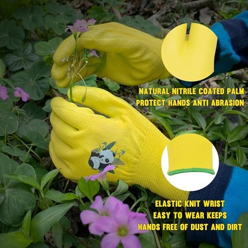 HANDLANDY 2 Pairs Kids Gardening Gloves, Grippy Kids Work Gloves, L