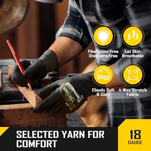 COOLJOB A5 Fiberglass Free Cut Resistant Gloves for Men, Touchscreen, Grip Nitrile Coated, No PFAS, Non Slip, Soft & Durable