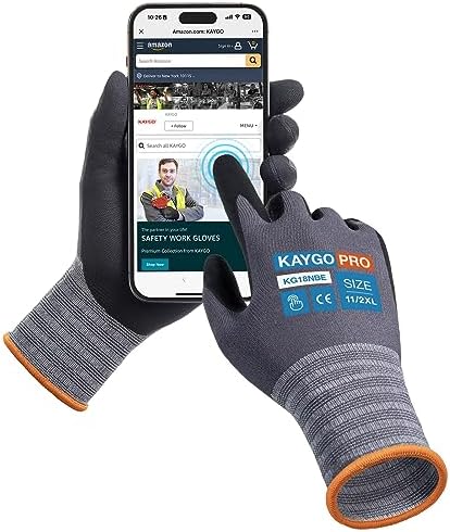 KAYGO Work Gloves, MicroFoam Nitrile Coated, Touchscreen, KG18N
