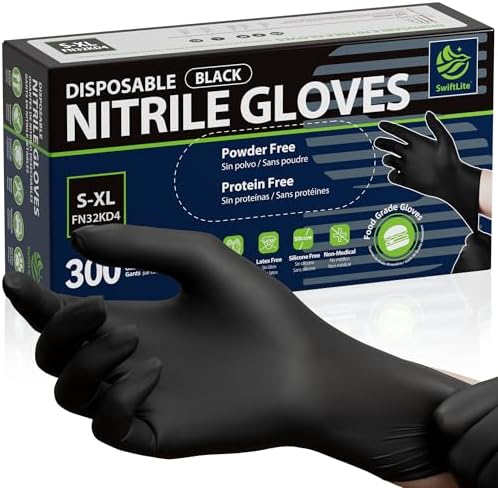 SWIFTLITE Nitrile Gloves Disposable Latex Free, Black