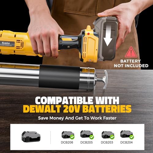 Ecarke Cordless Grease Gun Compatible with DeWalt 20V Battery, 12000PSI Max Electric Grease Gun, Dual Pistol & in-Line Grip, Works with Bulk & Cartridge Grease, with 39" Hose & 4 Couplers (Tool Only)