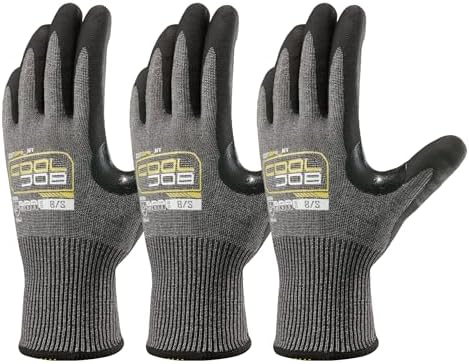 COOLJOB A9 Cut Resistant Safety Work Gloves with Grip, Touchscreen Nitrile Coated Heavy-duty for Glass Metal Sheet Handling