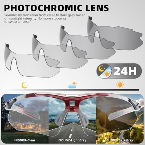 ROCKBROS Photochromic Pickleball Glasses Men Women UV400 & Head Strap