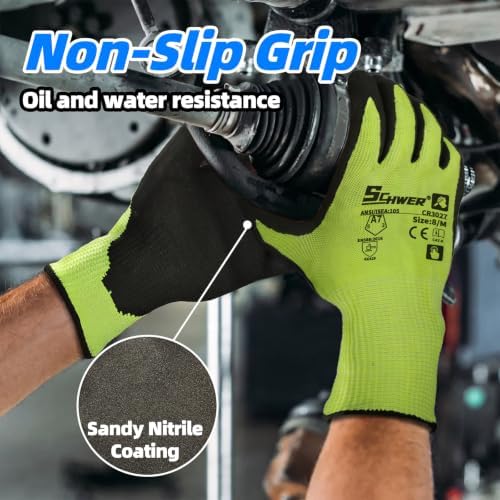Schwer 6 Pairs A7 Cut Resistant Work Gloves, Touchscreen, CR3027, M
