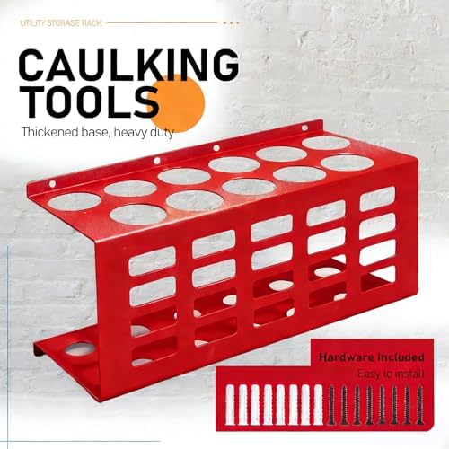 Metal Wall Mount Caulk Tube Holder Rack, Red