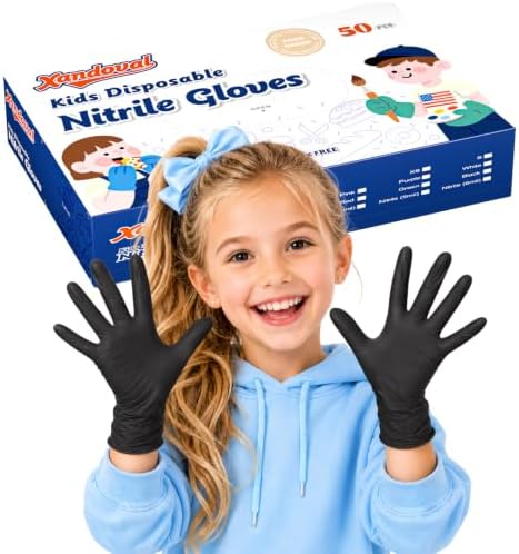 Kids Disposable Gloves, 5-Mil Safe Black Nitrile, Small, 50Ct