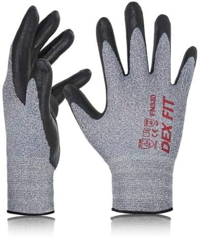 DEX FIT Nitrile Work Gloves FN330, 3D Comfort Fit, Touchscreen Grip Gloves for Warehouse, Construction, Package Handling, Delivery & General Work, Men & Women, Gray, XL, 1 Pair