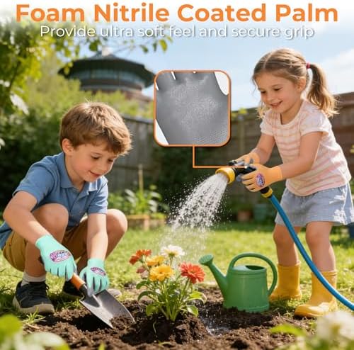 HANDLANDY 2 Pairs Kids Gardening Gloves, Grippy Kids Work Gloves, L