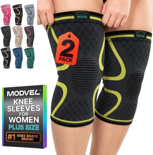 Modvel 2 Pack Knee Brace for Women - Knee Support for Walking, Knee Compression Sleeves for Pain Relief, Knee Sleeves for Women, Knee Brace for Sports, Workouts & Arthritis