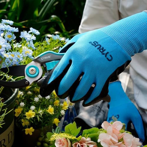 CYRUS 2 Pairs Nitrile Gardening Gloves for Women＆Men, Thorn-Proof Garden Gloves,Work for Weeding, Digging, Pruning