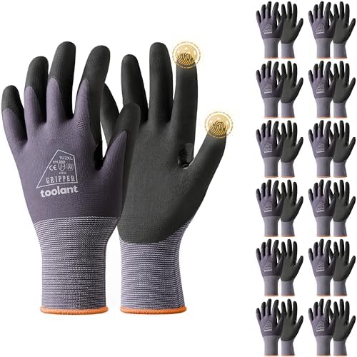 toolant Microfoam Nitrile Work Gloves with Grip, 12 Pairs, Gray, XX-Large