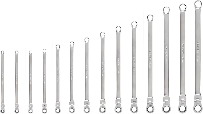 TEKTON Long Fixed/Flex Head 12-Point Ratcheting Box End Wrench Set, 14-Piece (6-19 mm) | WRB95003