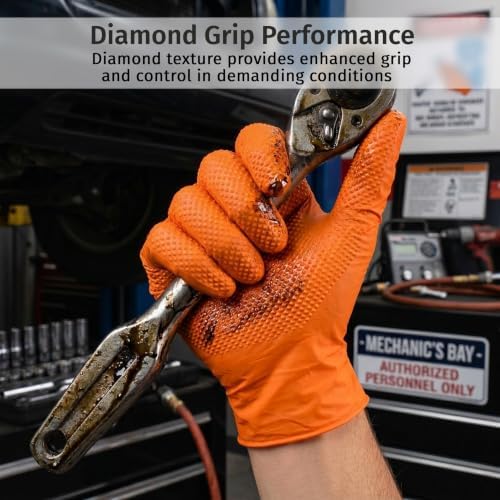 SF UltraDuty Orange Diamond Nitrile Gloves 10 Mil – 100 Heavy Duty Latex Free Powder Free Gloves