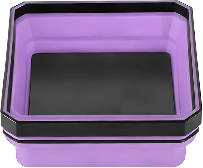 Collapsible Magnetic Car Parts Tray, Foldable Silicone Tool Tray with Magnetic Base, Double-Side Magnet Bowl for Auto Bolts, Screws, Nuts, Small Metal Parts, Universal Fit (Purple)