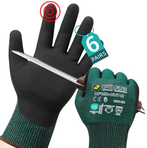 DULFINE A4 Cut Resistant 6 Pairs Pack Work Gloves for Men & Women Green XXL