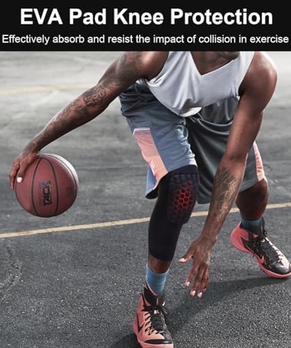 SUJAYU 2 Pack Basketball Knee Pads Sleeves, Honeycomb Anti Collision Knee Pads Leg Compression Sleeves, Outdoor Sports Sleeves for Skating Wrestling Soccer Football Volleyball (Black, Small)
