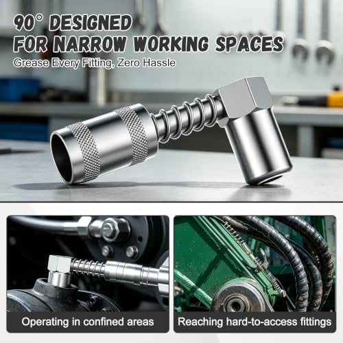 8000 PSI Grease Gun Kit,Quick-Release Coupler, 90° Adapter,14 oz