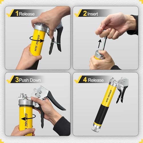 10000 PSI Grease Gun Kit, Quick-Release Coupler, 90° Adapter