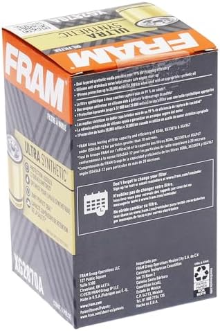 FRAM Ultra Synthetic Automotive Replacement Oil Filter, Designed for Synthetic Oil Changes Lasting up to 20k Miles, XG2870A with SureGrip (Pack of 1)