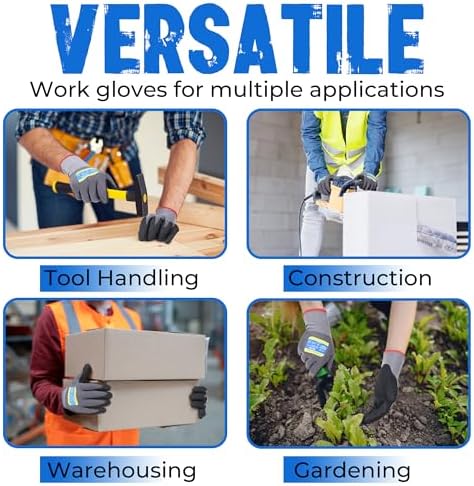 HANDLANDY 6 Pairs Safety Work Gloves with MicroFoam Nitrile Coated - Breathable Nylon Gloves with Grip for Men & Women