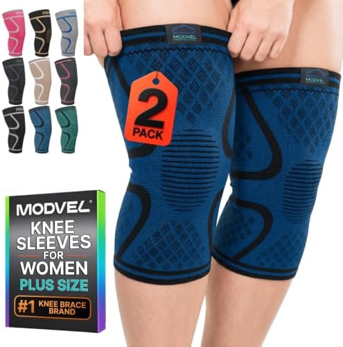 Modvel 2 Pack Knee Brace for Women - Knee Support for Walking, Knee Compression Sleeves for Pain Relief, Knee Sleeves for Women, Knee Brace for Sports, Workouts & Arthritis