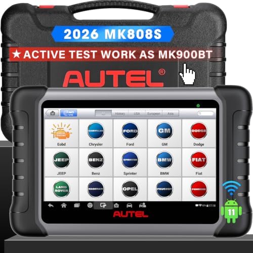 Autel Scanner MaxiCOM MK808S: 2026 Bidirectional Tool as MaxiCheck MX900 MK900BT MK808BT Pro MX808S 808Z, 28+ Service for 200+ Brands, 3000+ Active Test, All System Diagnose, Injector, FCA & SGW OS 11