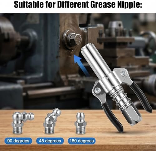 Grease Gun Coupler Kit with 12" Spring Flexible Hose & 3 Grease Fittings