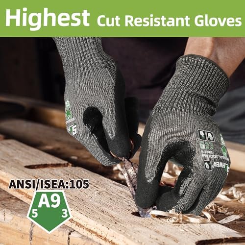 Schwer ProGuard High Level Cut Resistant Work Gloves PR3326 for Extreme Protection，ANSI A9 Cut Gloves with Reinforced Thumb, Non Slip, Durable, Touch-screen, Black 2 Pairs（M）