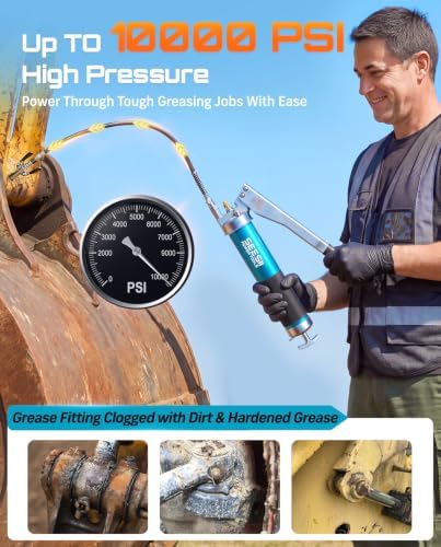 Seesii 10000PSI Grease Gun, Gear-Assisted Lever, Upgraded Air Bleeder