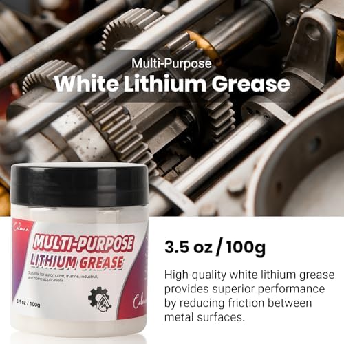 Calvana 3.5oz Multi-Purpose White Lithium Grease with 2 Brushes, Ideal for Automotive, Marine, Brakes, Garage & Sliding Doors, Waterproof, Rust & Corrosion Resistant, High-Temperature Safe