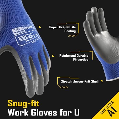 COOLJOB 10/20 Pair Safety Work Gloves for Men Women Non-slip, Nitrile Rubber Coated Working Garden Yard Gloves Bulk with Grip